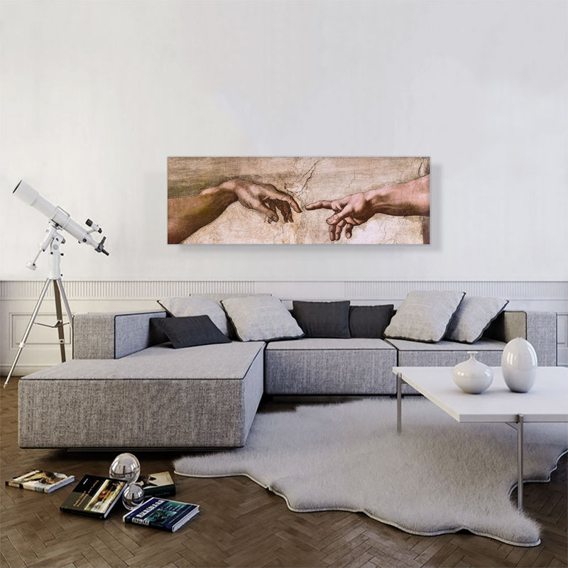 «Sistine Chapel God Adam Hands» par Michelangelo, reproduction d'art sur toile panoramique, H 16 po x l 48 po x 1,5 po