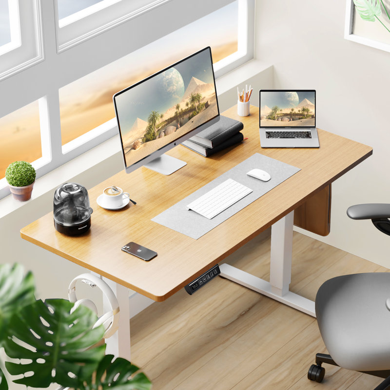 Koree Standing & Height-Adjustable Desks, Natural/White, 46.46'' H x 55.12'' W x 23.62'' D