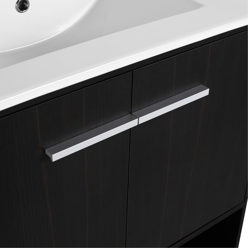 Meuble-lavabo de salle de bain de 76 cm (30 po), autoportant à 2 portes en chêne noir, contreplaqué à considérer. Meuble-lavabo de 76 cm (30 po), chêne à 2 portes, Symptom