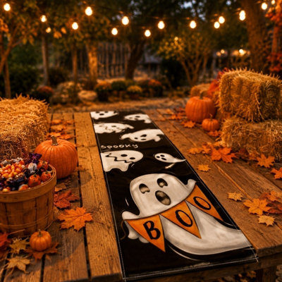 Halloween Table Runner Spooky Pumpkin Ghost Print Kitchen Dining Table Decor