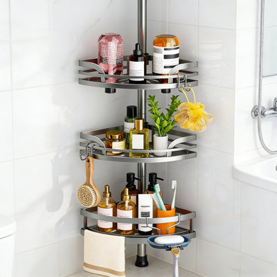 4-Tier Shower Caddy Tension Pole & Rustproof Corner Shelf For Renters - Adjustable 47-121Inch Bathroom Organizer With Soap Holder & Large Capacity