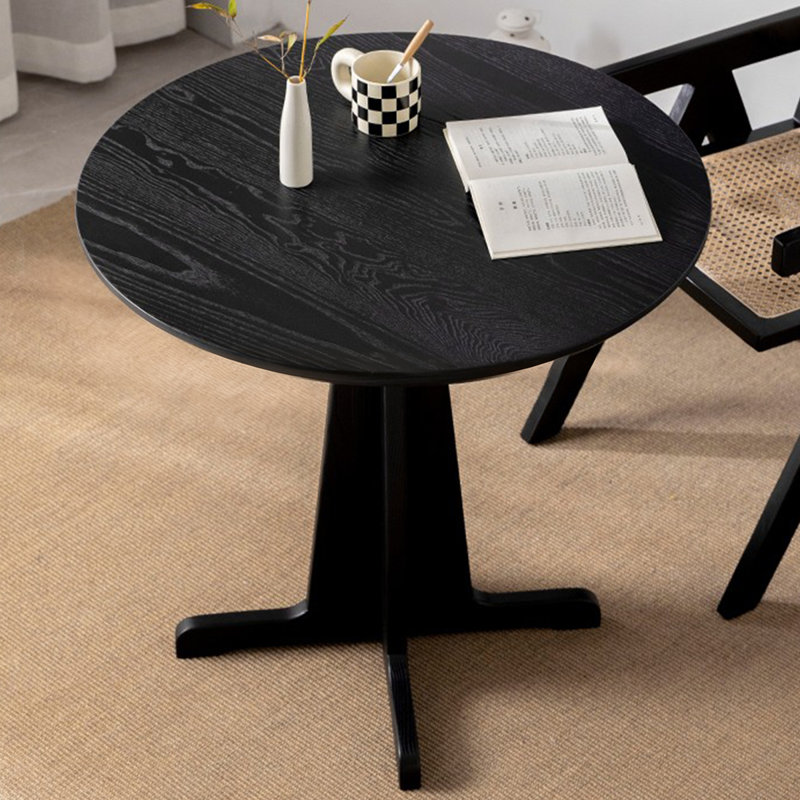 Table de salle à manger ronde noire en bois massif, H 29,53 po x L 35,43 po x l 35,43 po, Noir