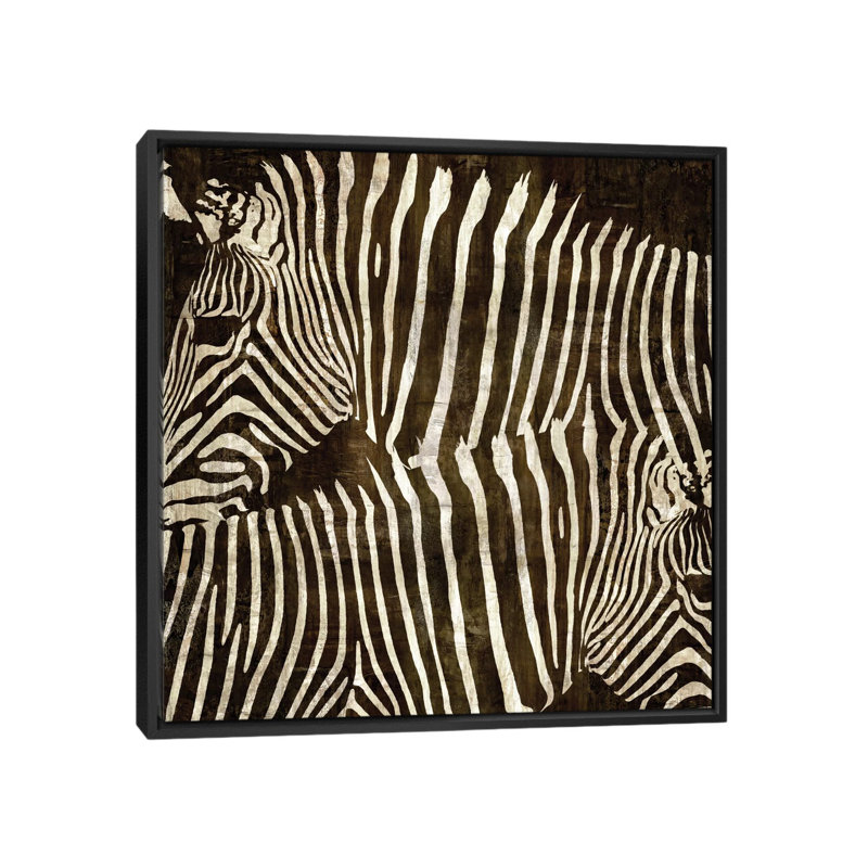 « zèbres », reproduction d’art sur toile, H 18 po x l 18 po x P 1,5 po, Toile avec cadre noir, Pas de tapis