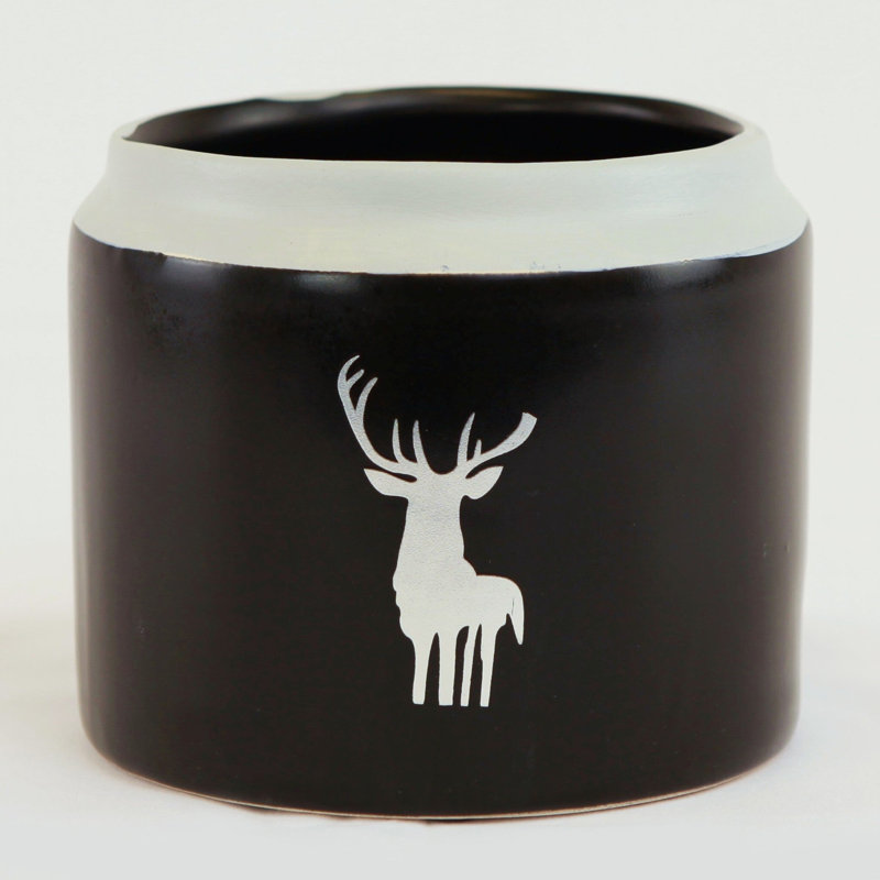 Black With White Reindeer And Rim Planter