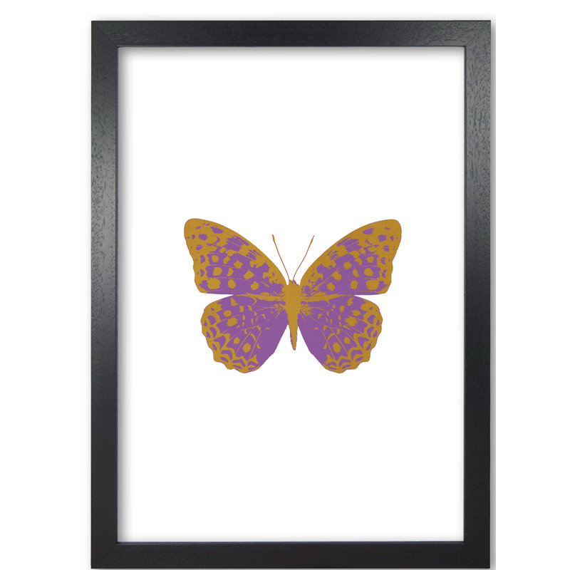 Butterfly 1 Piece Wall Art, 85 cm H x 60 cm W x 5 cm D, Purple, Black Grain Frame