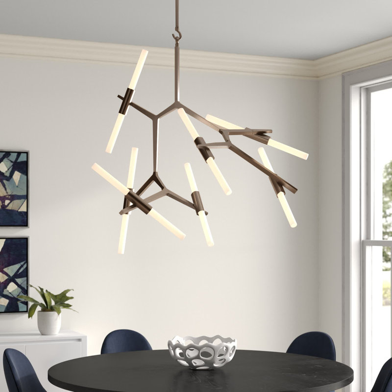 Dejong 14 - Light Dimmable Sputnik Modern Linear Chandelier, Dark Bronze