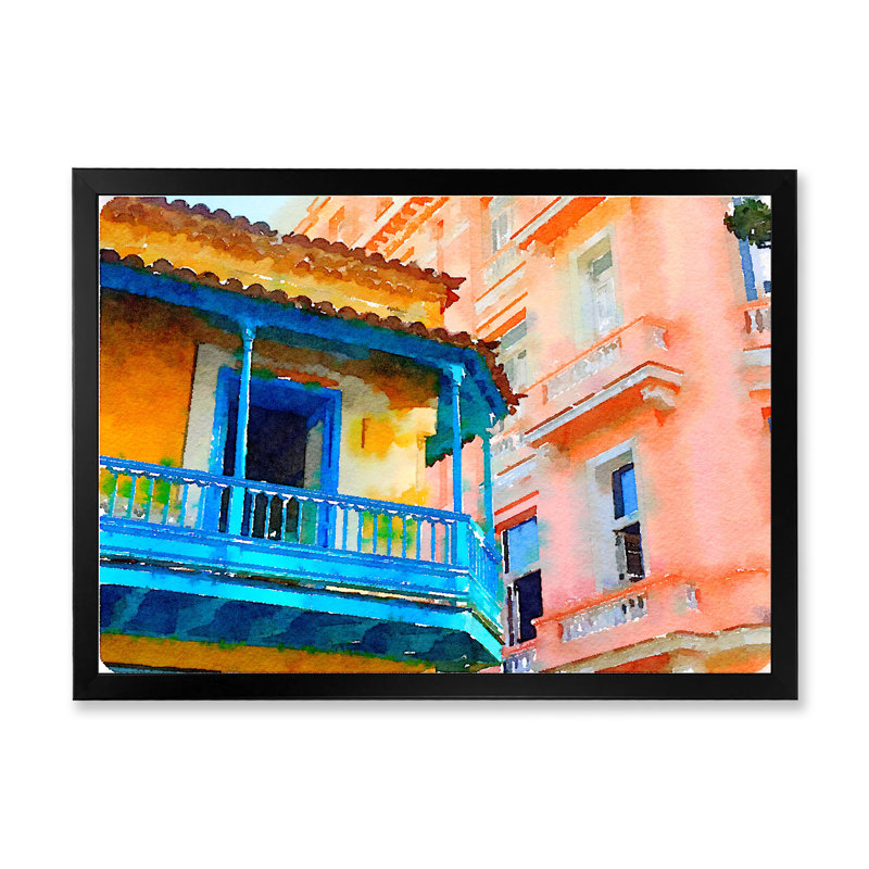 «Italian Pastel Architecture», reproduction sur toile flottante, Cadre noir, 8" H x 12" W x 1" D