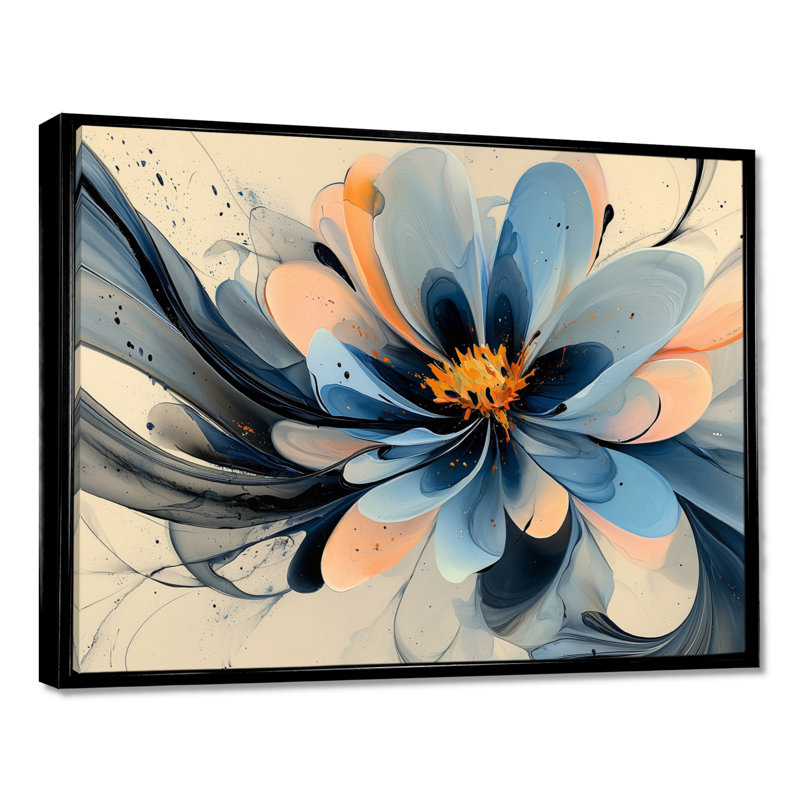 Turquoise Dahlia fleurs en couches II - art mural Dahlia, H 30 po x l 40 po, Picture Framed, Noir