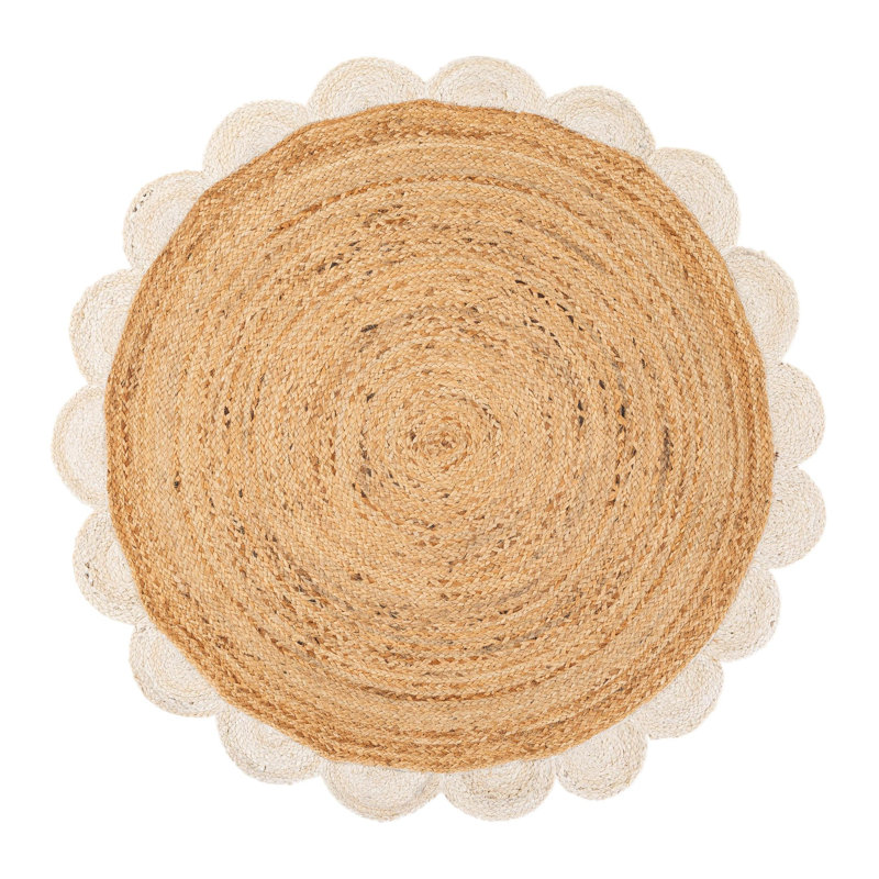Tapis uni en jute tressé festonné, Rond 4 pi 1 po