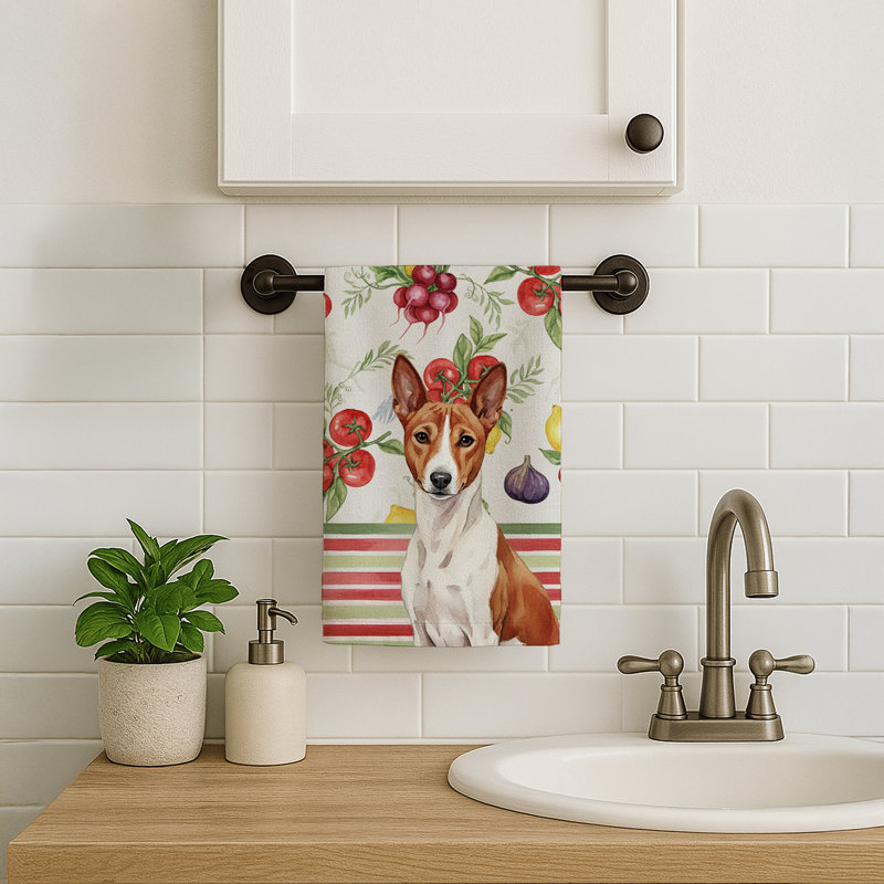 Serviette de cuisine rouge et blanche Basenji, Red/White Basenji