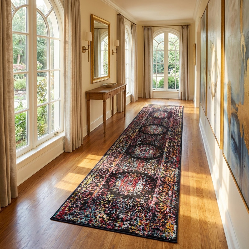 Tapis Sarah Daijanay, Tapis de couloir 2 pi 7 po x 10 pi, Rouge / Noir
