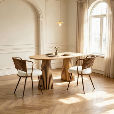 2-Piece Farmhouse Dining Set, Solid Wood Extendable Dining Table with Dark Brown Woven Dining Chairs for Indoor Dining Room