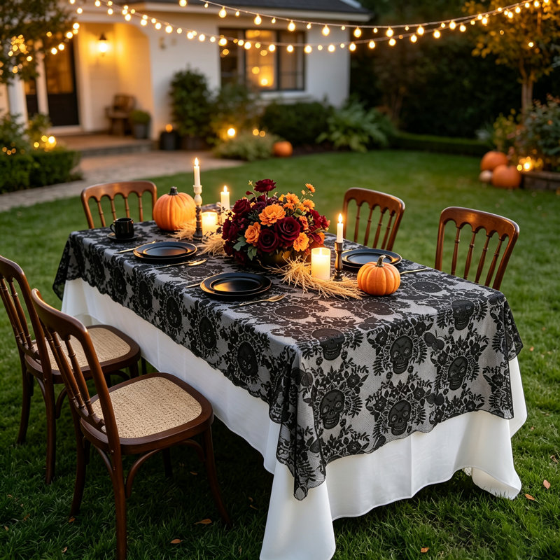 Nappe d'Halloween crâne en dentelle