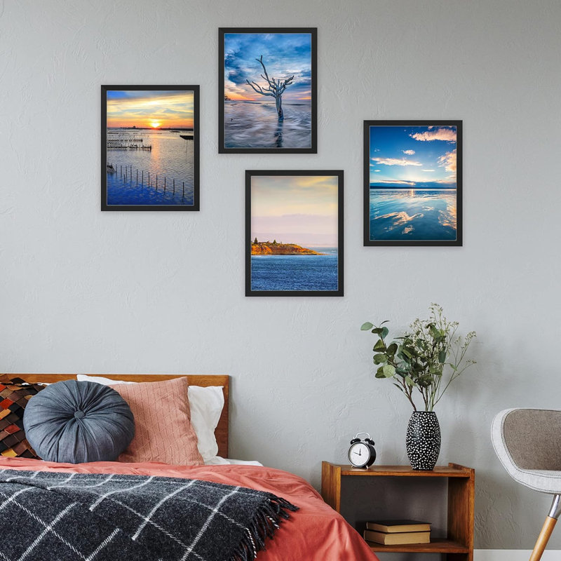 «Vibrant Ocean Cloud Sky Reflection Îles», ensemble de 4 décorations murales colorées, impression encadrée sur papier, 4 pièces