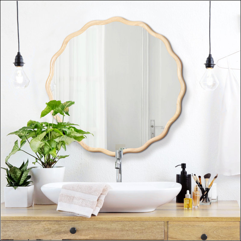 Gorgeous Solid Wood Wavy Mirror For Wall Decoration, Fits Any Room In Your Home., 31" x 31", Natural Wood