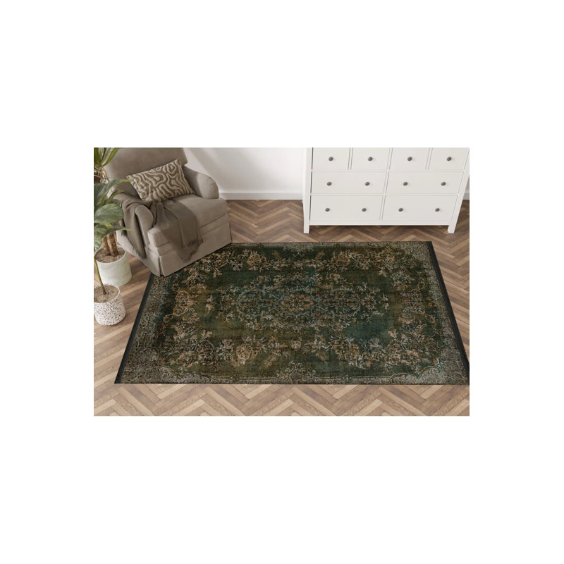 Dark Green-Themed Traditional Motif Ethnic Patterned Vintage Decorative Rug, Runner 3'9.81" x 9'10.11"