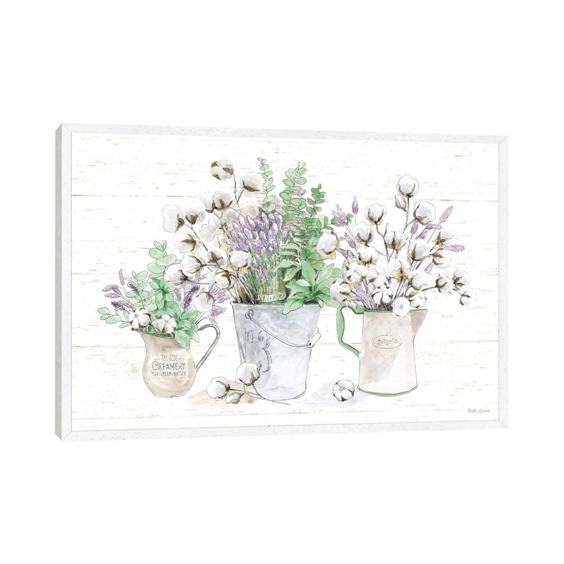 Farmhouse Cotton I Sage by Beth Grove - Painting on Canvas, White Framed, 66.04 cm H x 45.72 cm W