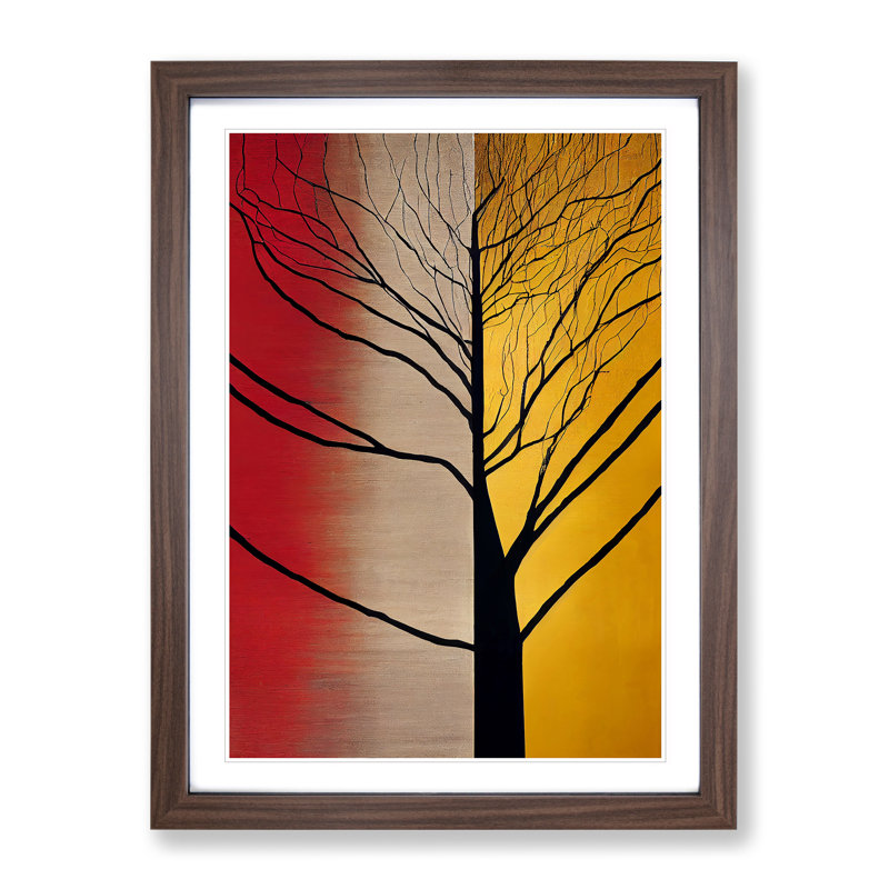 Abstract Tree Painting No.3 - Wall Art, 66cm H x 48cm W, Walnut Framed Paper, White