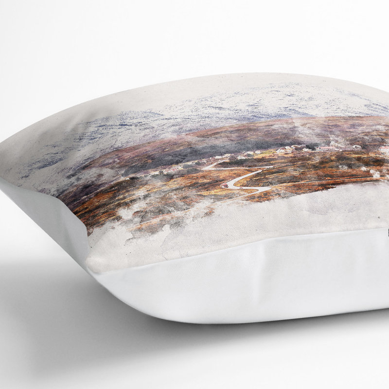 Road Through Lofoten in Norway Cushion with Filling, 55cm H x 55cm W x 20cm D, White