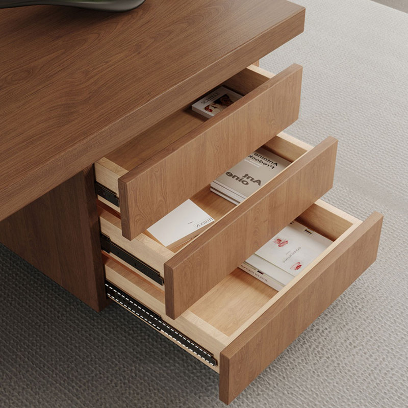 Bureau rectangulaire en bois massif noyer avec 3 tiroirs, H 29,53 po x l 70,87 po x P 31,5 po