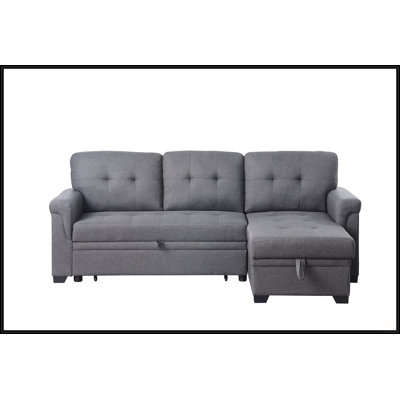 Lucca 84" Dark Gray Linen Reversible Sleeper Sectional Sofa With Storage Chaise