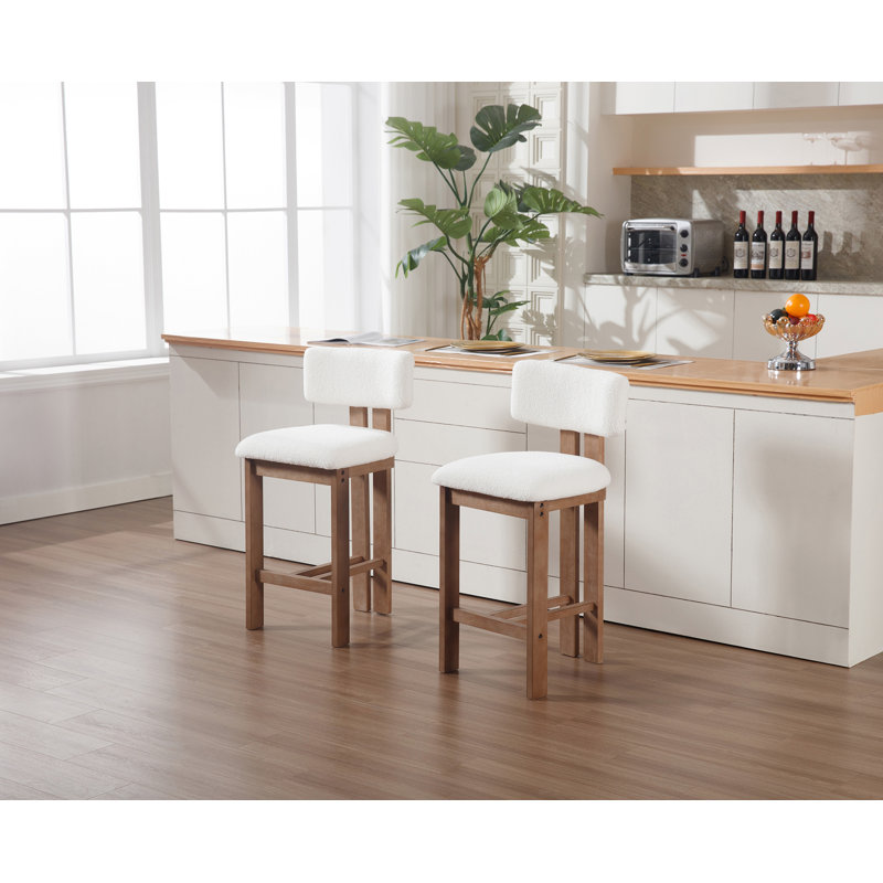 Francile Upholstered Stool with Solid Wood Frame, White, Counter Stool (26" Seat Height)