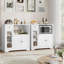 Armoire à micro-ondes - Rangement de cuisine avec 3 portes, 1 tiroir et tablettes réglables, support de micro-ondes buffet pour la cuisine ou la salle à manger, blanc