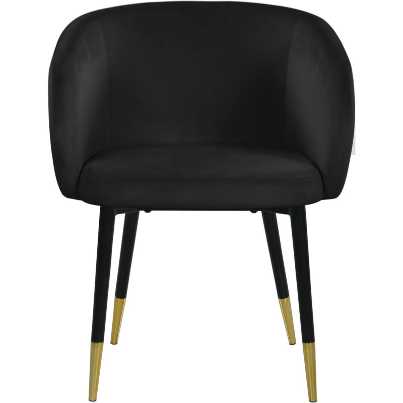 Chaise d'appoint en velours noir avec garniture dorée 1pc, chaise d'appoint de cuisine de salle à manger, Black, Noir