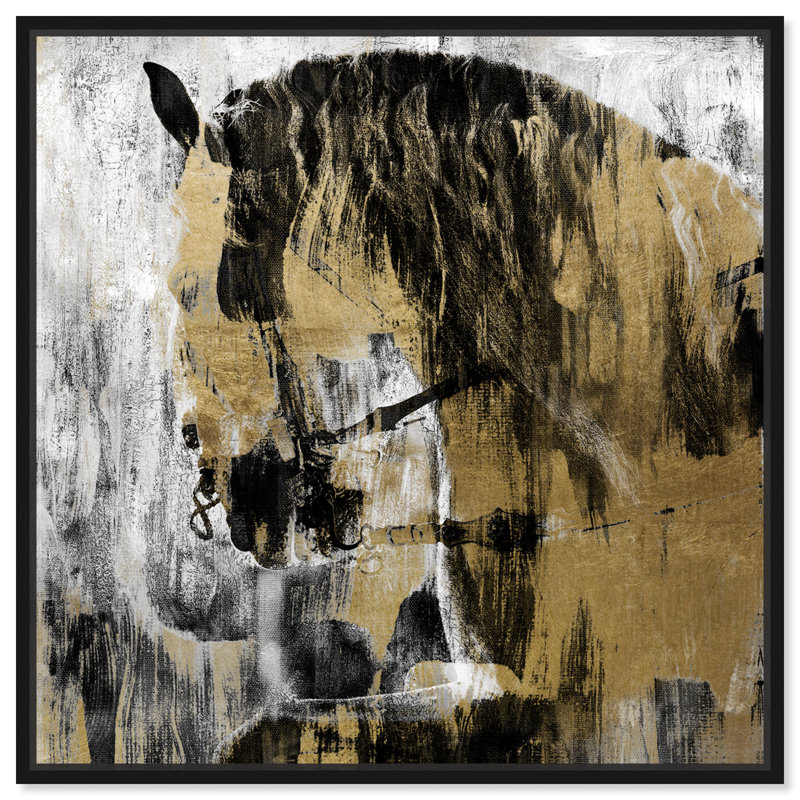 «Animals FireHorse Noir Gold Farm Animals», reproduction d'impression sur toile, Toile avec cadre noir