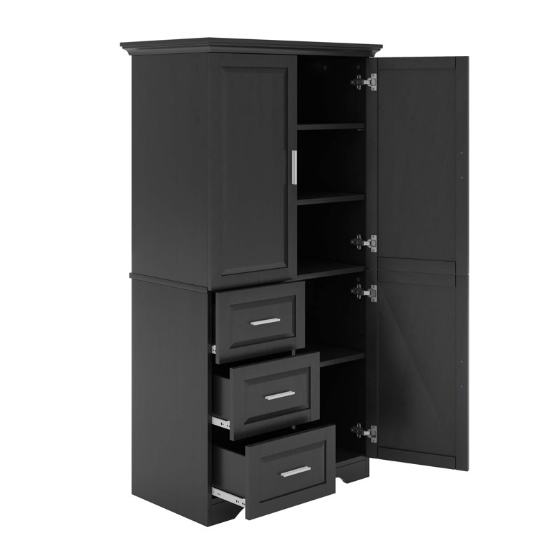 Tall Bathroom Storage Cabinet With 3 Doors And 3 Drawers, Black