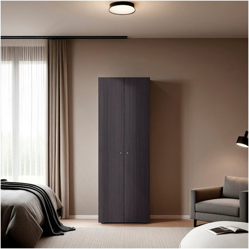 Armoire haute à 2 portes avec 4 tablettes et rangement vertical Wenge, Wengé