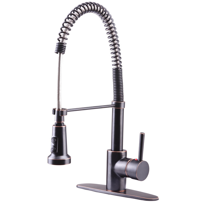 Robinet de cuisine à une poignée et installation à 1 trou avec bec rétractable Euro Collection - Bronze huilé