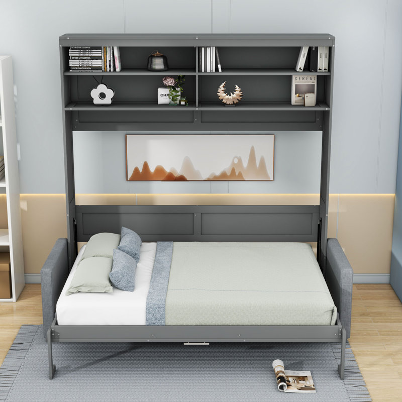 Grand lit escamotable avec canapé, Gris