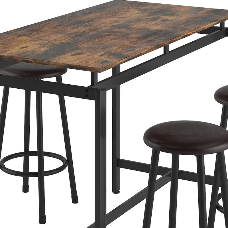 Rustic dining set of 5 chairs with 4 bar stools and a table for the kitchen and living room.