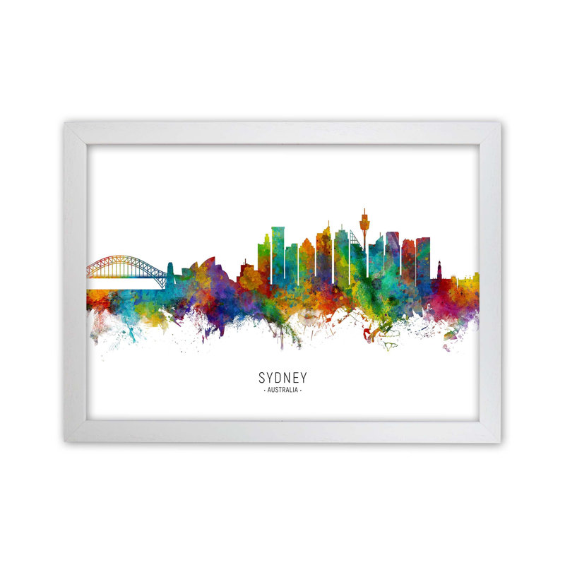 Sydney Australia Skyline by Michael Tompsett - Print, White Framed, 64cm H x 88cm W x 3cm D