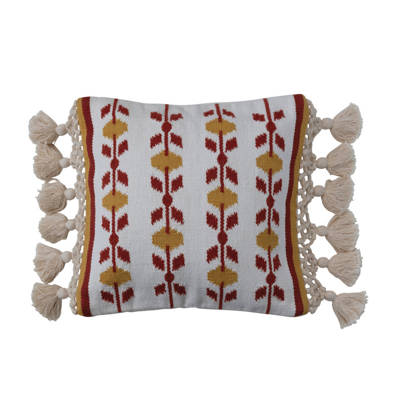 Embroidered Cotton Blend Throw Pillow, Down