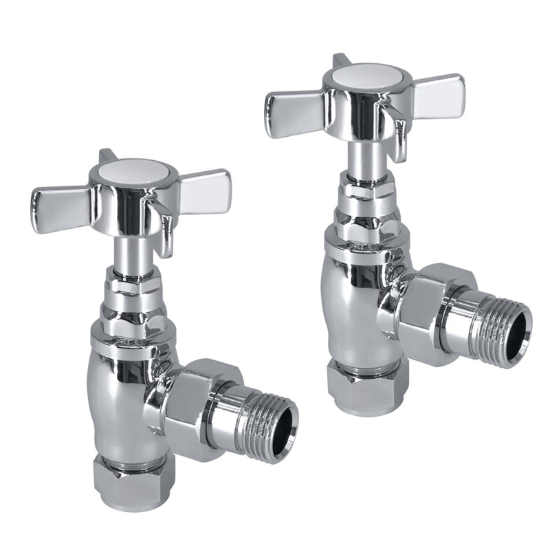 Traditional Angled Heated Towel Rail Radiator Valves 15Mm Manual Cross Head Pair