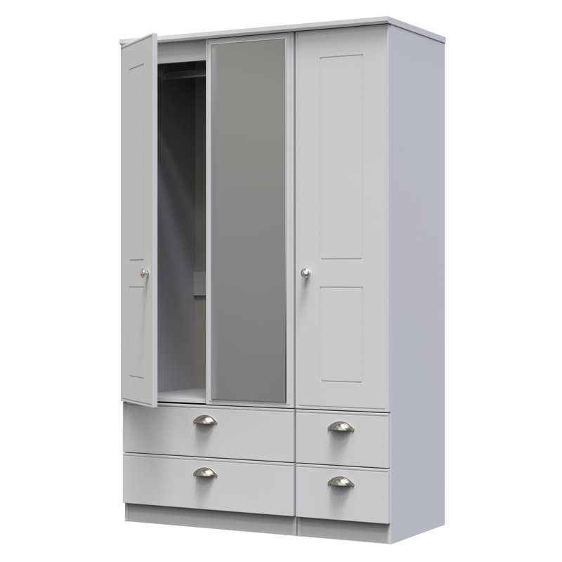 Conners Triple 4 Drawer Mirror Wardrobe, Grey Matt