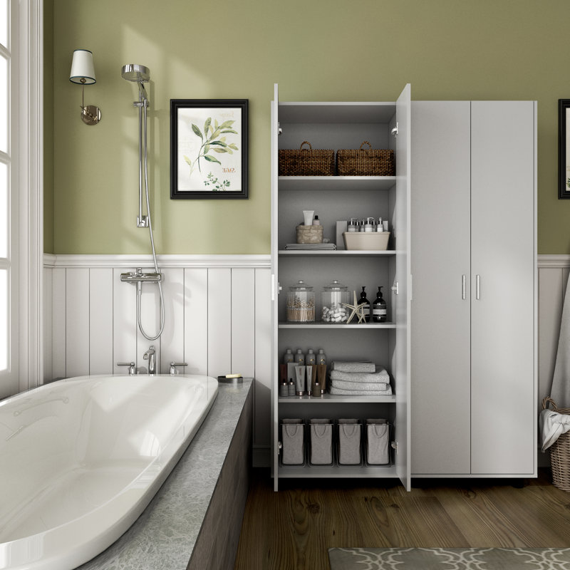 Garage Storage Cabinet With Doors And Adjustable Shelves, White
