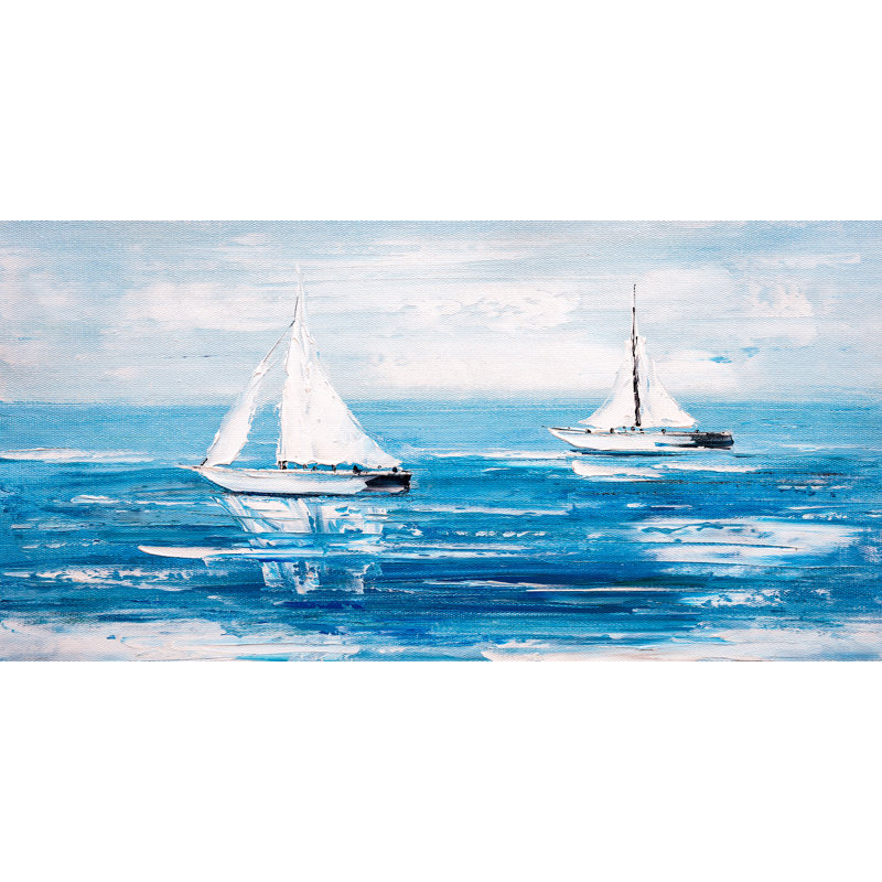 "Blue Horizon" voiliers sur toile tendue, H 20 po x l 40 po