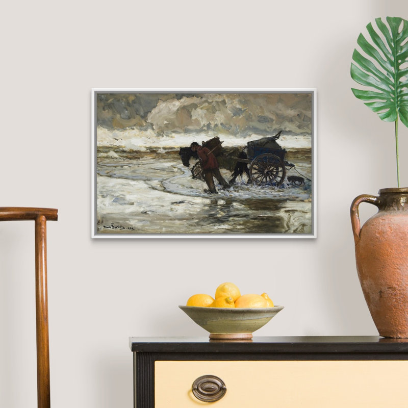 Reproduction d’art sur toile, "at the dunes" par Hansvon Bartels, H 18 po x l 26 po x P 1,75 po, Cadre blanc
