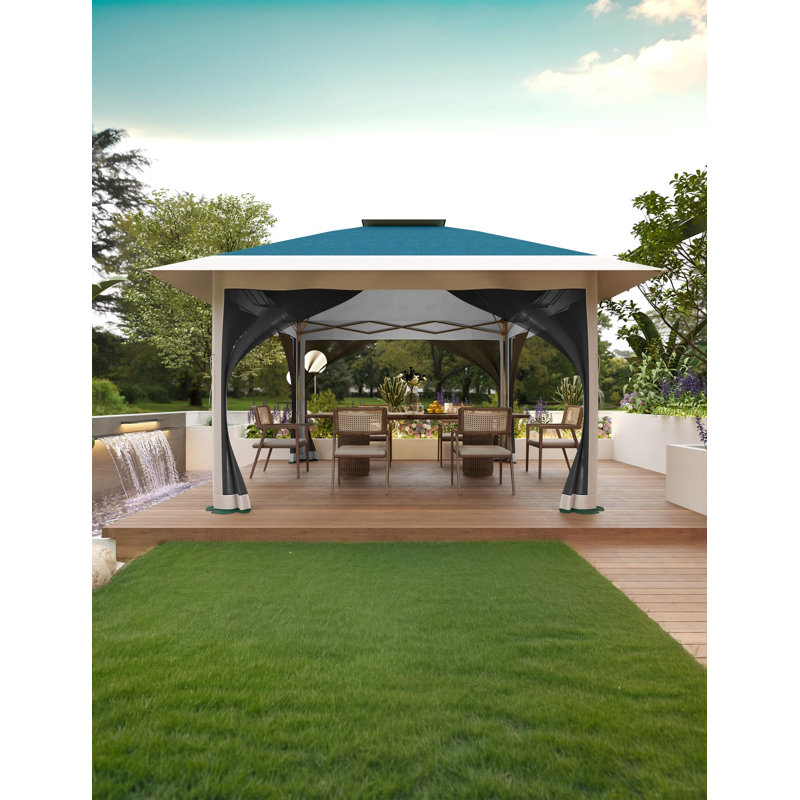 12 pi. L 12 pi. D Pop-up en métal, Bleu, H 118 po x l 143,7 po x P 143,7 po