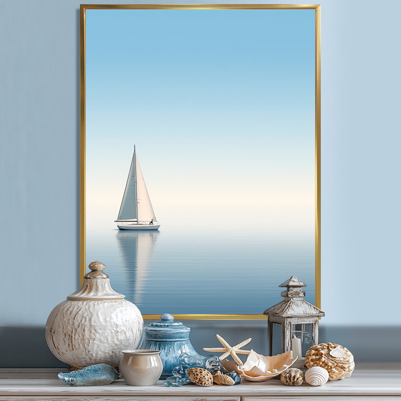 Coastal Calm White, photo de bateau à phoque sur toile, H 44 po x l 34 po x P 1,5 po, Cadre flottant doré