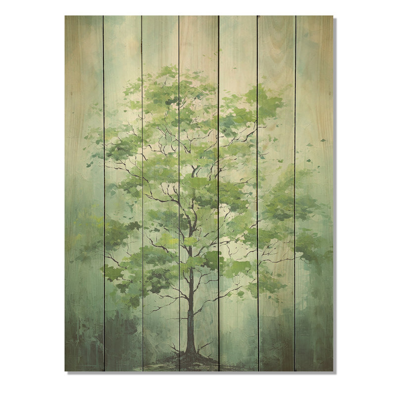 Green Spring Blooms Tree III - Arbre sur bois, H 20 po x l 10 po