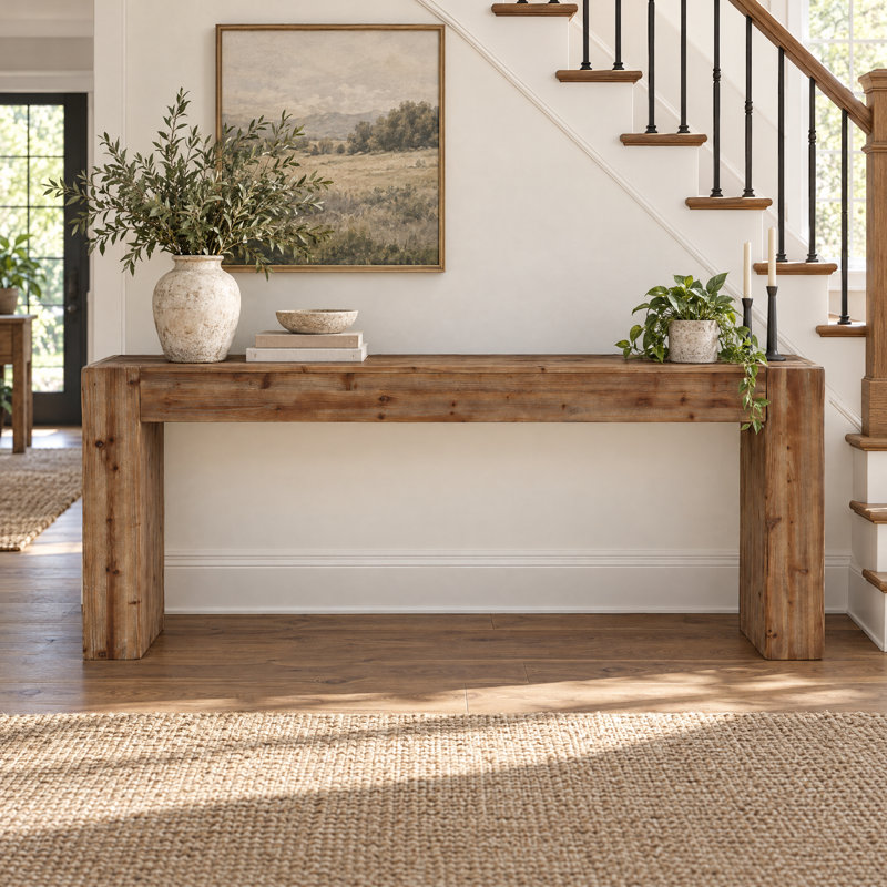 Arhab 78-Inch Solid Wood Console Table, 30.7" H x 77.95" W x 11.81" D, Brown Wood
