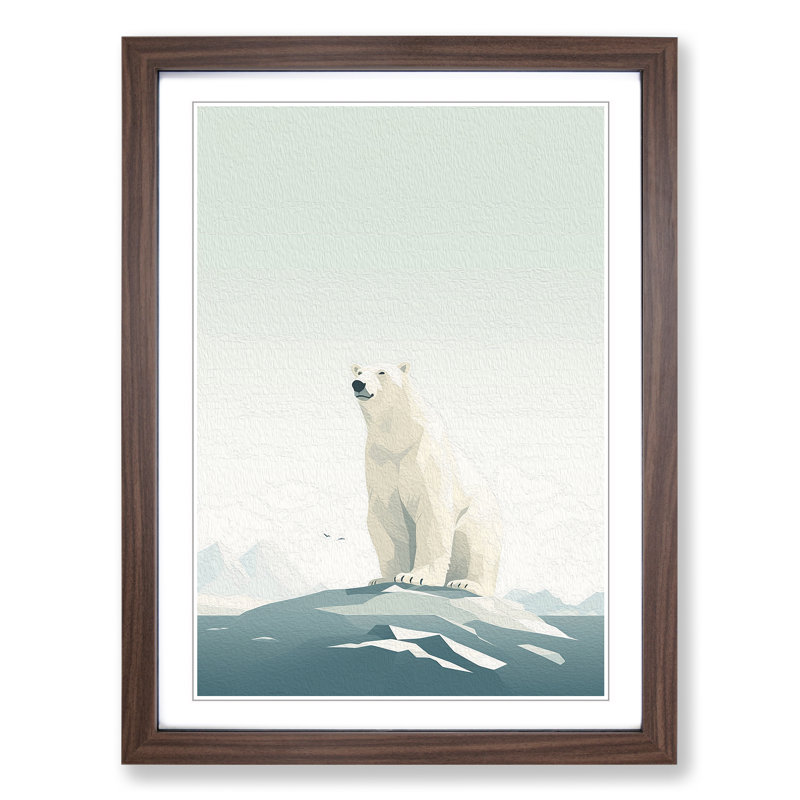 Polar Bear Minimalism 1 Piece Single Picture Frame Wall Art, 34cm H x 25cm W, Walnut Framed