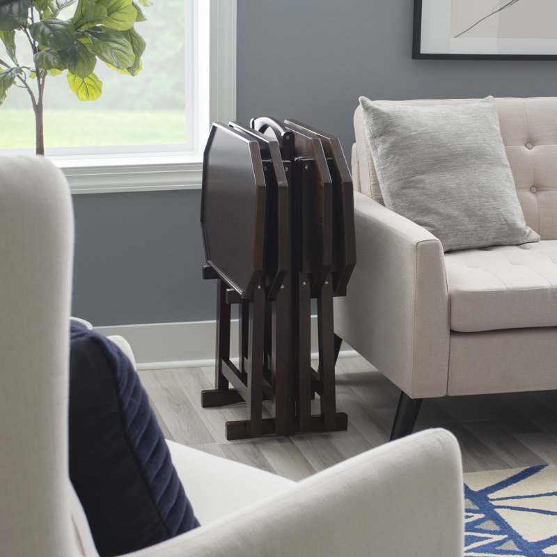 Bartelso Octagon Wood Tray Table Set with Stand