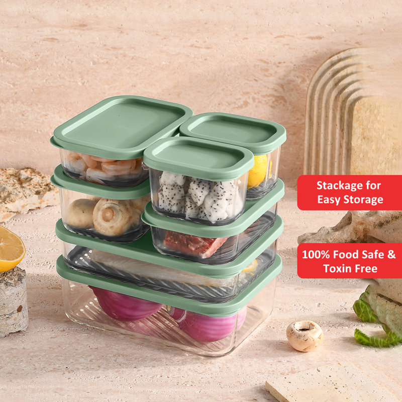 14 Piece Glass Airtight Meal Prep & Storage Containers with Lids , Sage Green