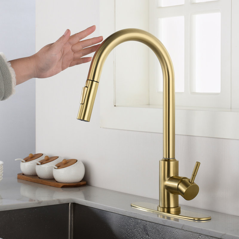 Touch Kitchen Faucet With Pull Down - 360-Degree Rotating, Single Handle Control For Water Temperature And Flow Rate, Rust, Gold Stainless Steel, 15.92 In. Depth, 10.22 Width, 9.12 Height, 4.61 Lb