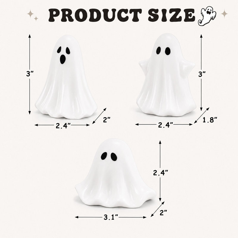 Ensemble de 3 figurines fantôme d'Halloween en céramique pour décor de ferme